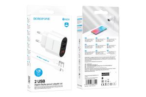 Сетевое зарядное устройство BOROFONE BA63A с дисплеем, 2 USB + кабель Micro (белый)