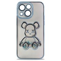 Чехол силиконовый с защитой камеры с принтом Bearbrick для Apple iPhone 14, iPhone 13 (голубой)