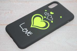 Чехол силиконовый кейс с принтом Love 1.2mm для Apple iPhone X. Apple iPhone Xs черно-салатовый