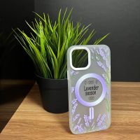 Чехол TPU матовый с принтом цветы Lavander с MagSafe Apple iPhone 14 Pro Max (белый)