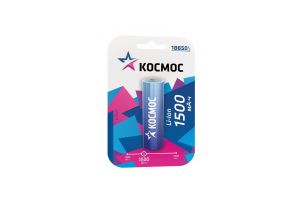 Аккумулятор КОСМОС 18650 1500mAh (1бл) без защиты