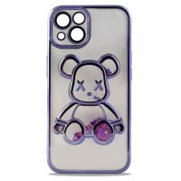 Чехол силиконовый с защитой камеры с принтом Bearbrick для Apple iPhone 14, iPhone 13 (фиолетовый)