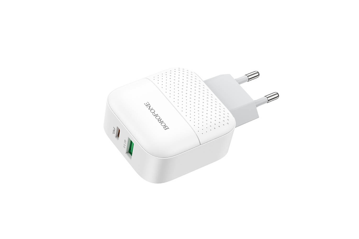 Сетевое зарядное устройство USB+USB-C Borofone BA46A Premium с кабелем Type-C-Lightning, 3A (белый)