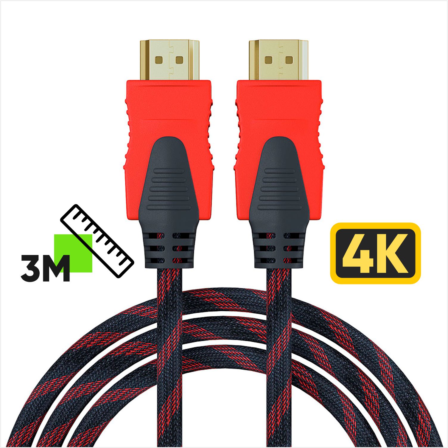 Кабель HDMI-HDMI 4K, 3метра, в оплётке, медный