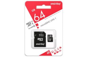 Карта памяти MicroSD 64GB SmartBuy Class 10 UHS-I с адаптером