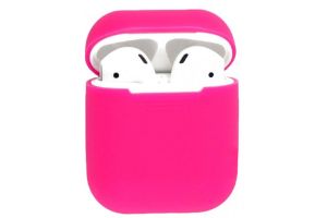 Чехол силиконовый для Airpods 2 (ярко - розовый)