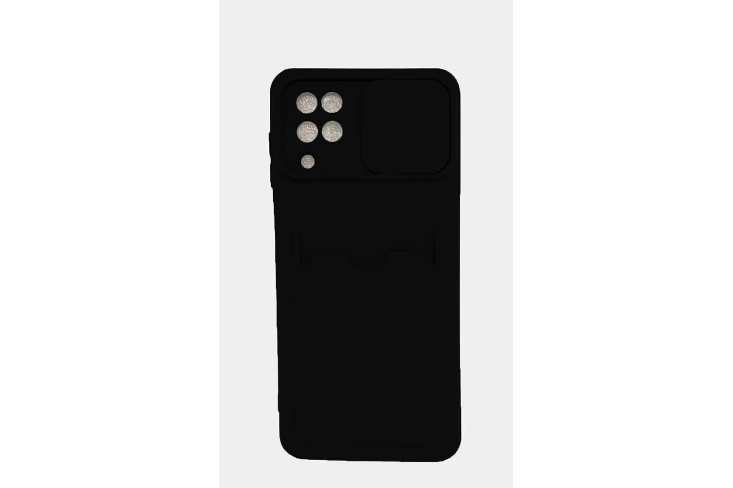 Силиконовый чехол кейс с кармашком под карточку Samsung Galaxy A12 2020 SM-A125F,  A12 2021 (черный)