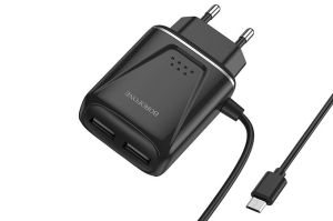 Сетевое зарядное устройство Borofone BA50A, 2 USB, 2100mAh, с кабелем MicroUsb 1.0м (черный)