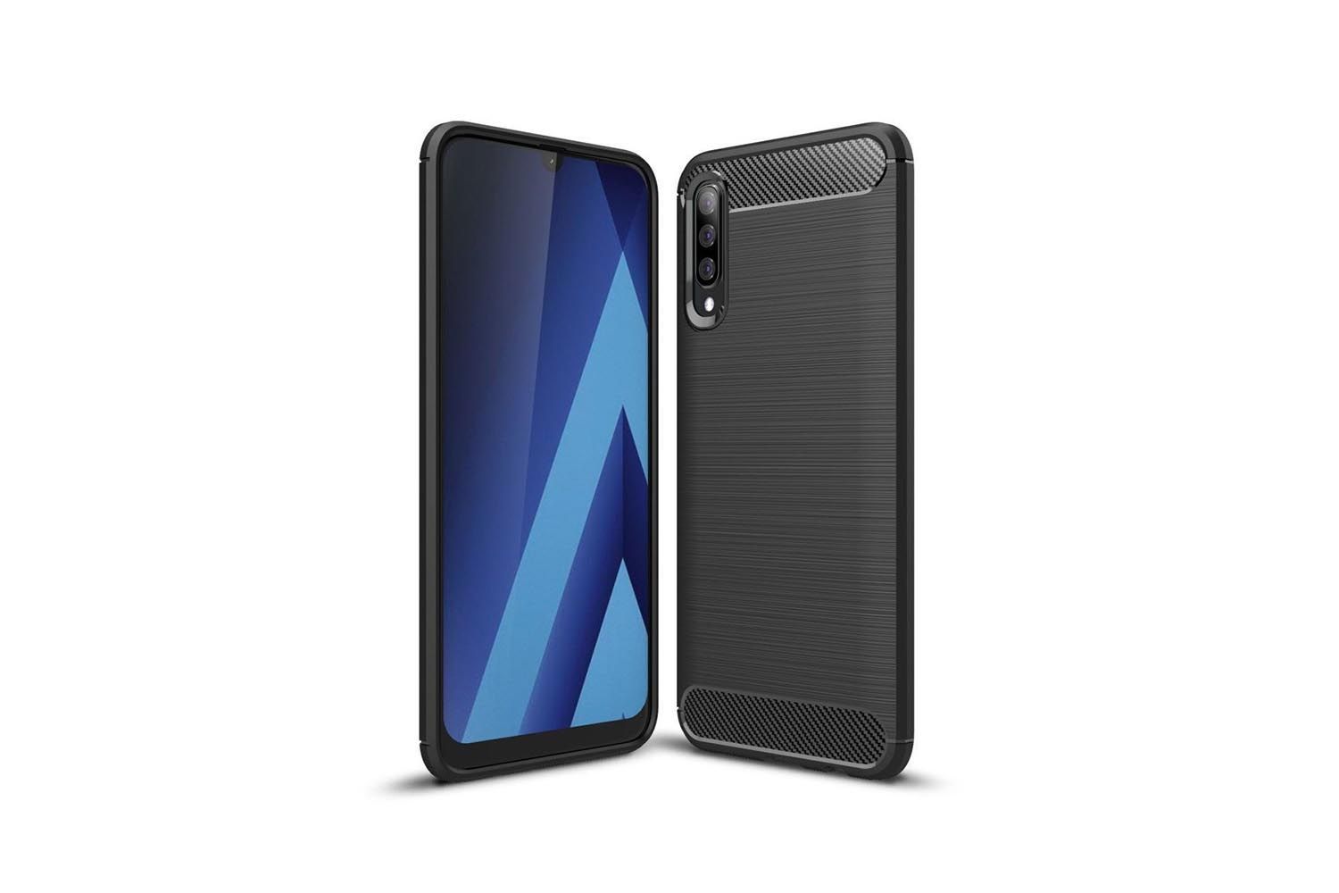 Силиконовый чехол кейс карбон Samsung Galaxy A70 (черный)