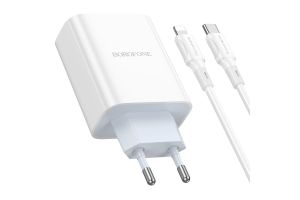 Сетевое зарядное устройство Borofone BA73A QC 3.0/PD 35W + Type-C - Lightning (2 USB-C, белый)