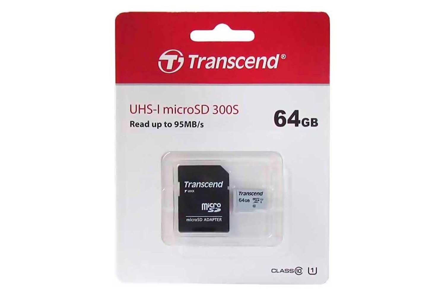 Карта памяти MicroSD  64GB  Transcend 300S UHS-I U1 + SD адаптер
