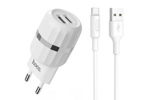 Сетевое зарядное устройство HOCO C41A Wisdom, 2 USB, 2400mAh, с кабелем Type-C (белый)