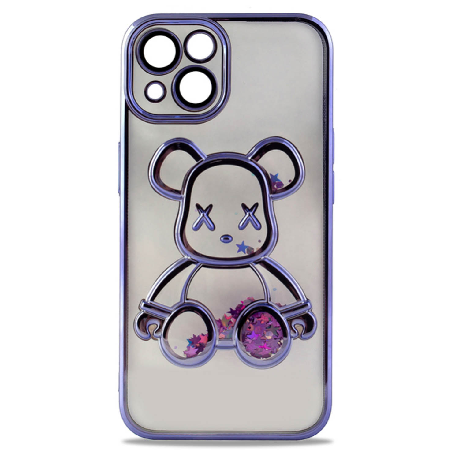 Чехол силиконовый с защитой камеры с принтом Bearbrick для Apple iPhone 14, iPhone 13 (фиолетовый)