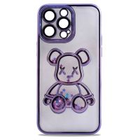 Чехол силиконовый с защитой камеры с принтом Bearbrick для Apple iPhone 13 Pro (фиолетовый)