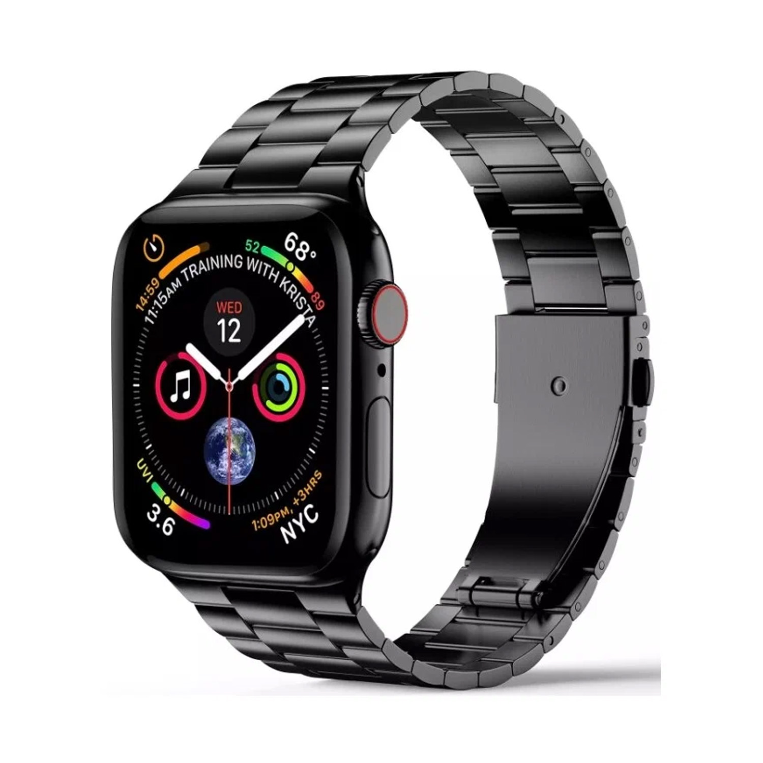 Ремешок металлический крупное звено для Apple Watch 42, 44, 45, 49mm (черный)
