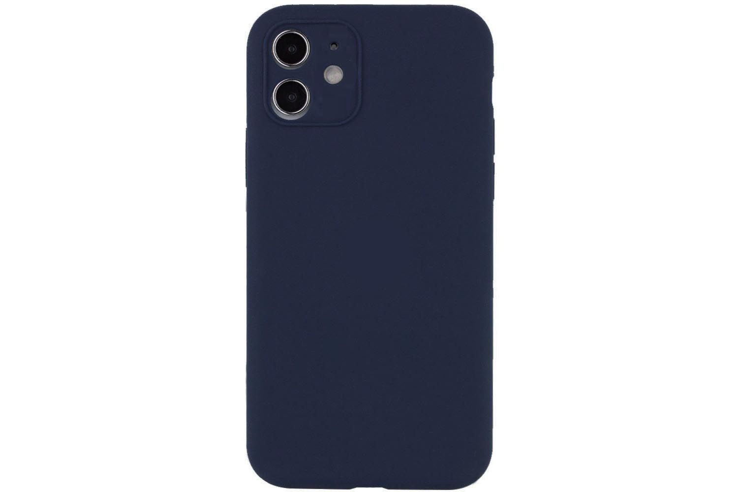 Чехол силиконовый с защитой камеры для Apple iPhone 12 (темно - синий)