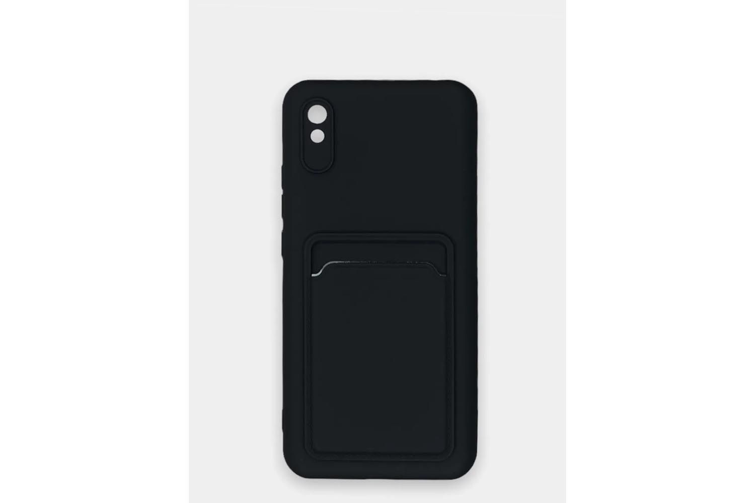 Силиконовый чехол кейс с кармашком под карточку Xiaomi Redmi 9A (черный)