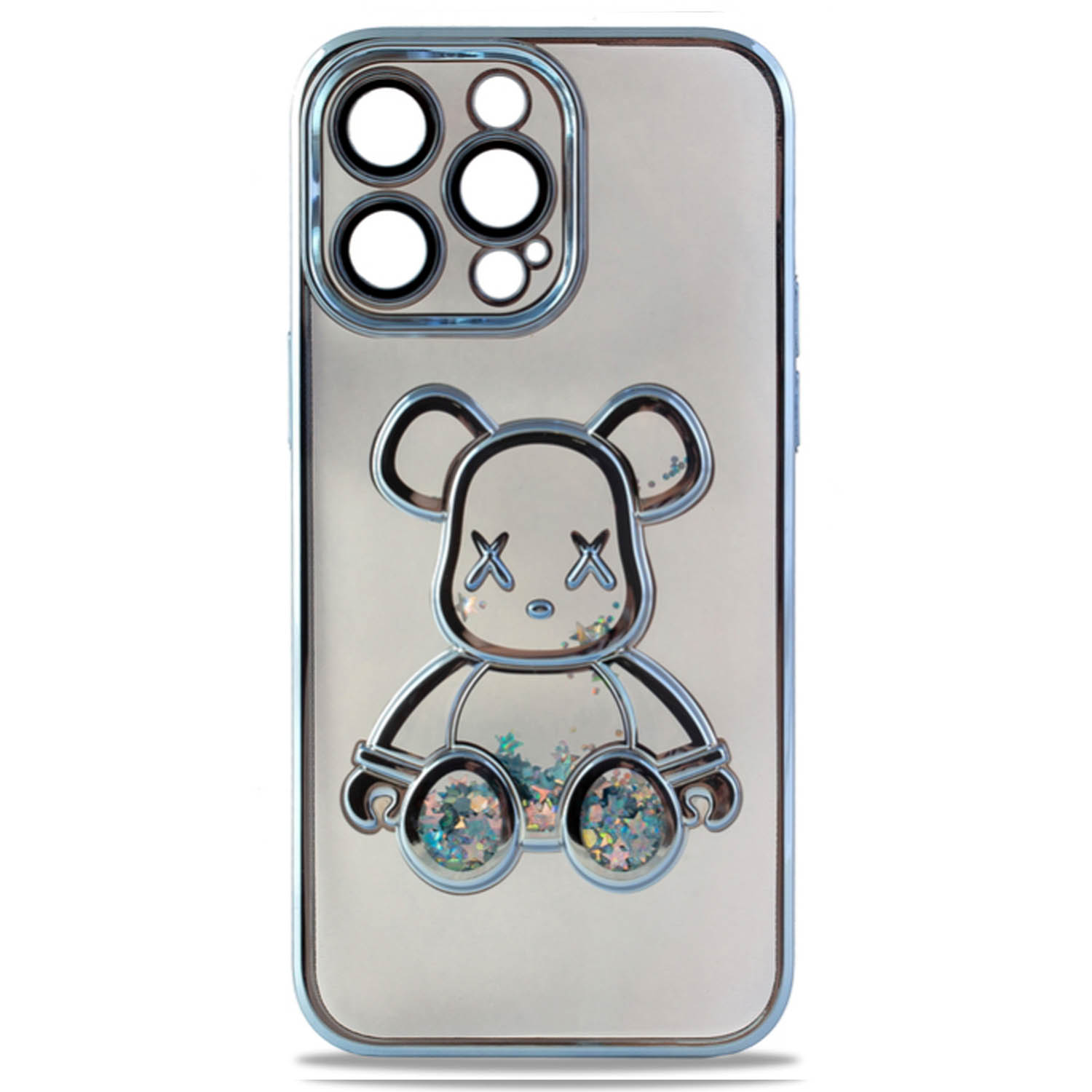 Чехол силиконовый с защитой камеры с принтом Bearbrick для Apple iPhone 13 Pro (голубой)