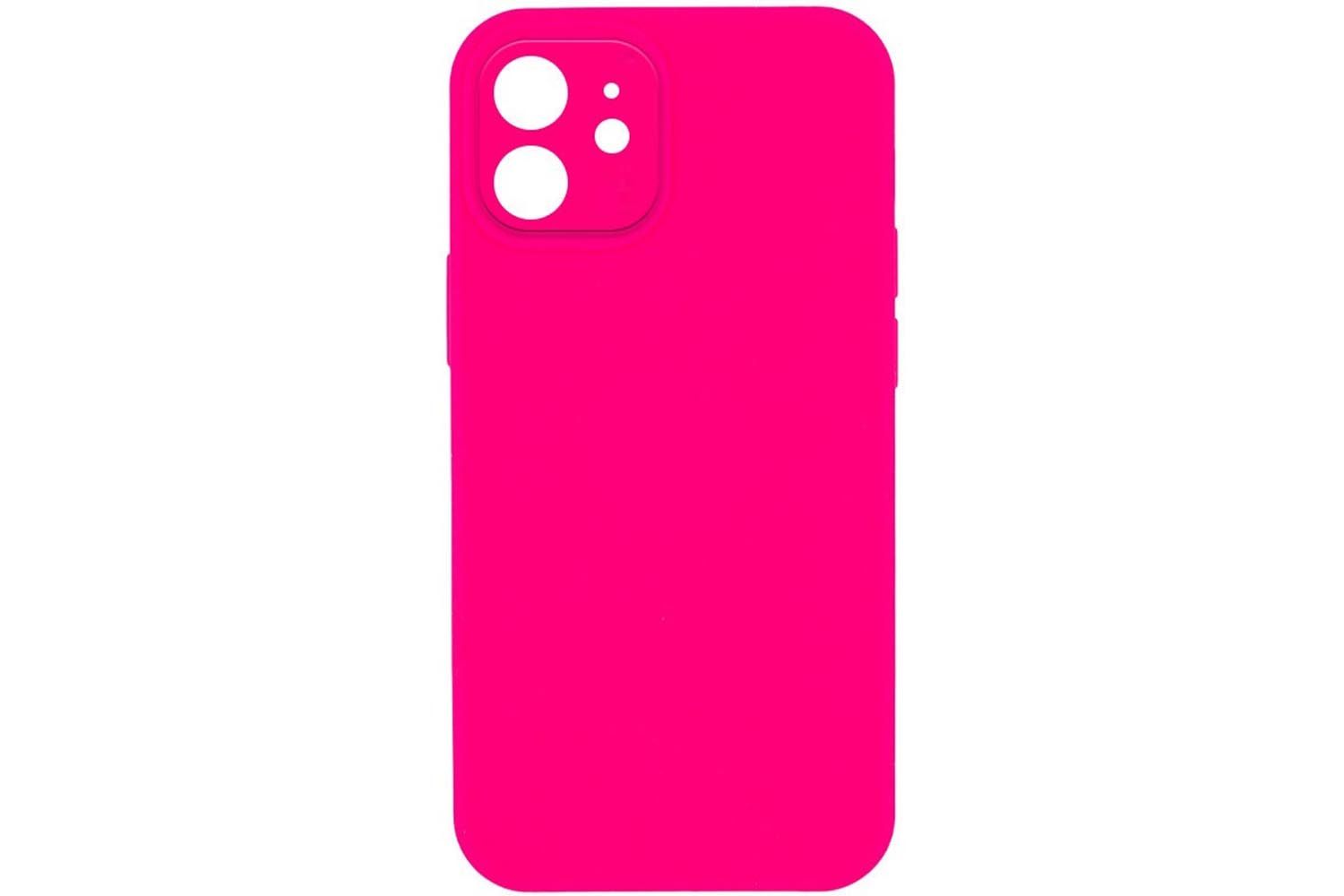 Чехол силиконовый с защитой камеры для Apple iPhone 12 (ярко - розовый)