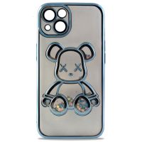 Чехол силиконовый с защитой камеры с принтом Bearbrick для Apple iPhone 13, iPhone 14 (голубой)