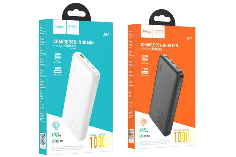 Внешний аккумулятор Power Bank HOCO J87 10000mAh 2xUSB PD 20W + QC 3.0 (черный)