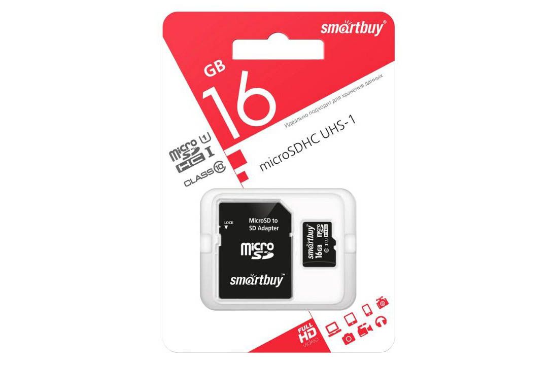 Карта памяти MicroSD 16GB SmartBuy Class 10 UHS-I c адаптером