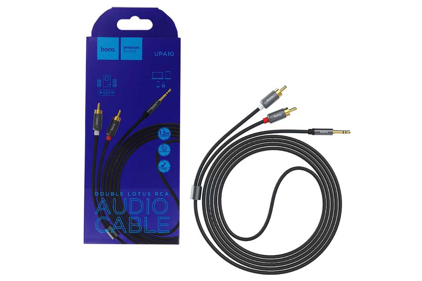 Кабель аудио HOCO UPA10 double lotus RCA audio cable 3.5mm , 1.5м (серый)