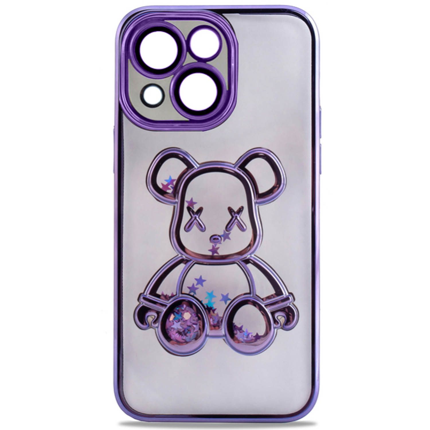 Чехол силиконовый с защитой камеры с принтом Bearbrick для Apple iPhone 13 (фиолетовый)