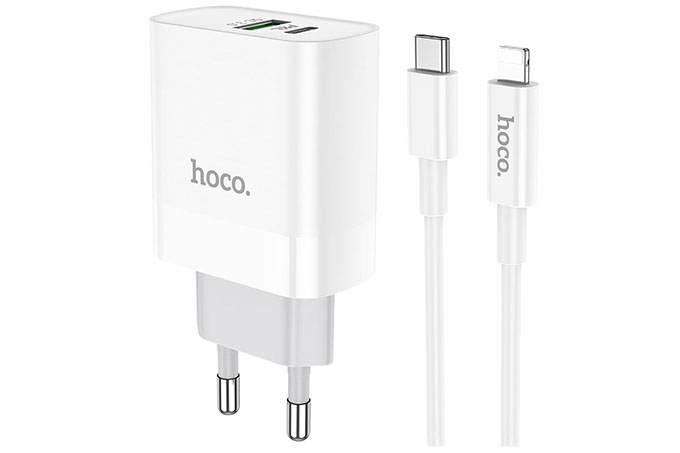 Сетевое зарядное устройство HOCO C80A Rapido PD20W QC3.0 charger с кабелем Lightning (белый)