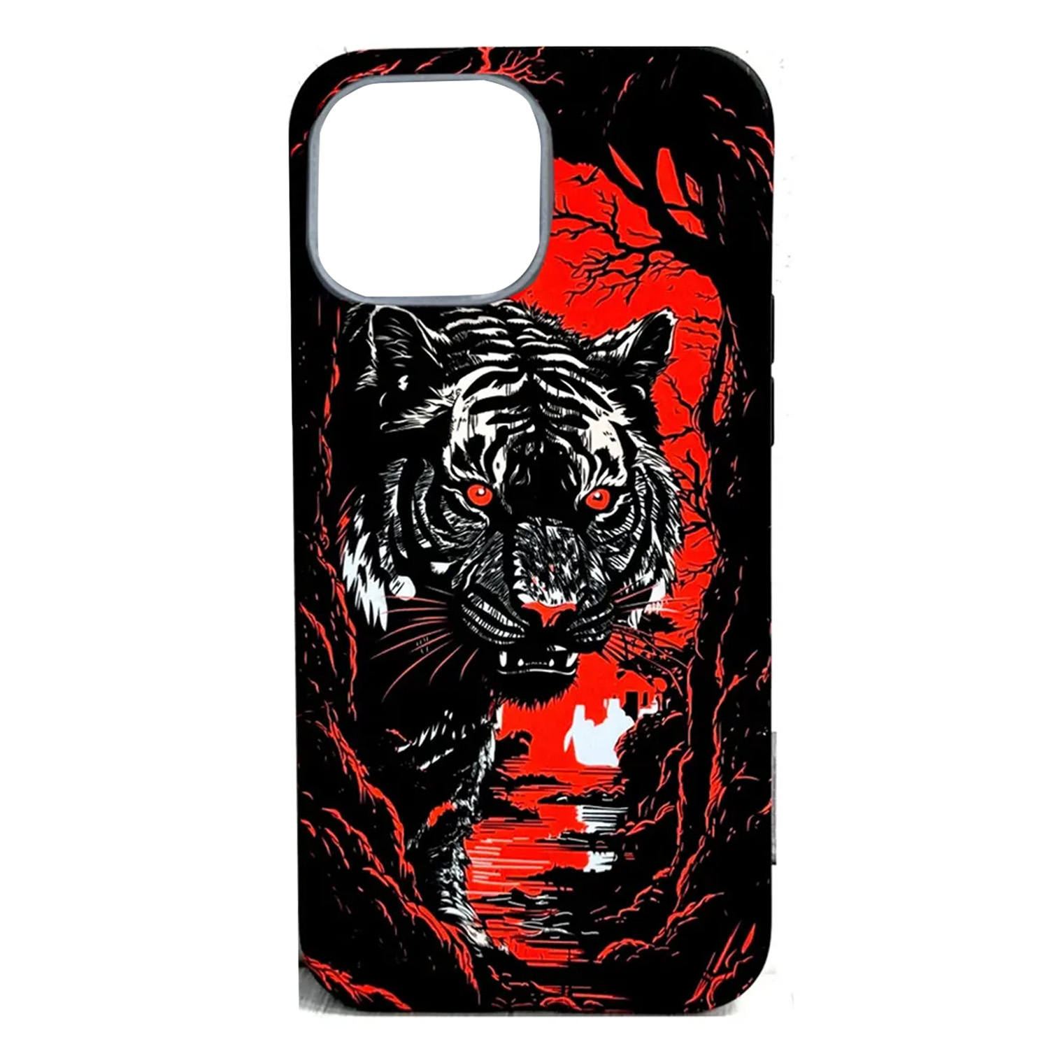 Чехол пластиковый с MagSafe с принтом тигр Apple iPhone 14 Pro Max (черный, красный)
