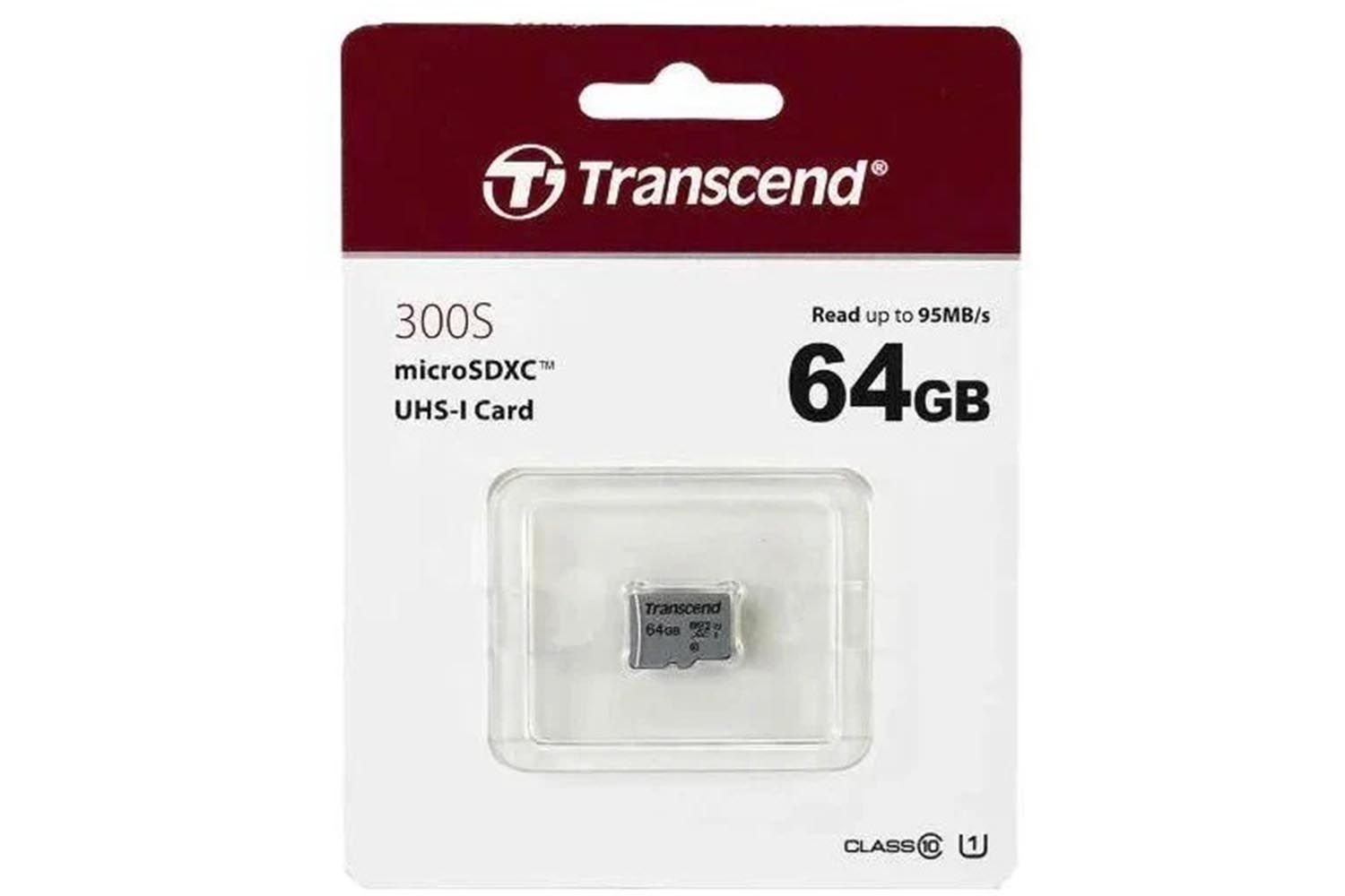 Карта памяти MicroSD  64GB  Transcend 300S UHS-I U1 без адаптрера
