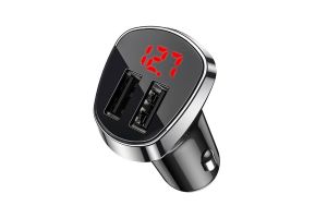 Автомобильное зарядное устройство BOROFONE BZ15 Auspicious, 2USB 12W с цифровым дисплеем (черный)