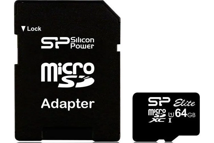 Карта памяти MicroSD64GBSilicon Power Class 10 Elite UHS-I (R/W 85/15 Mb/s) + SD адаптер