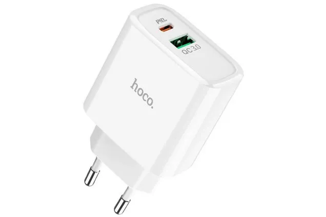 Сетевое зарядное устройство USB+USB-C HOCO C57A Speed charger, 3A, 18W (белый)