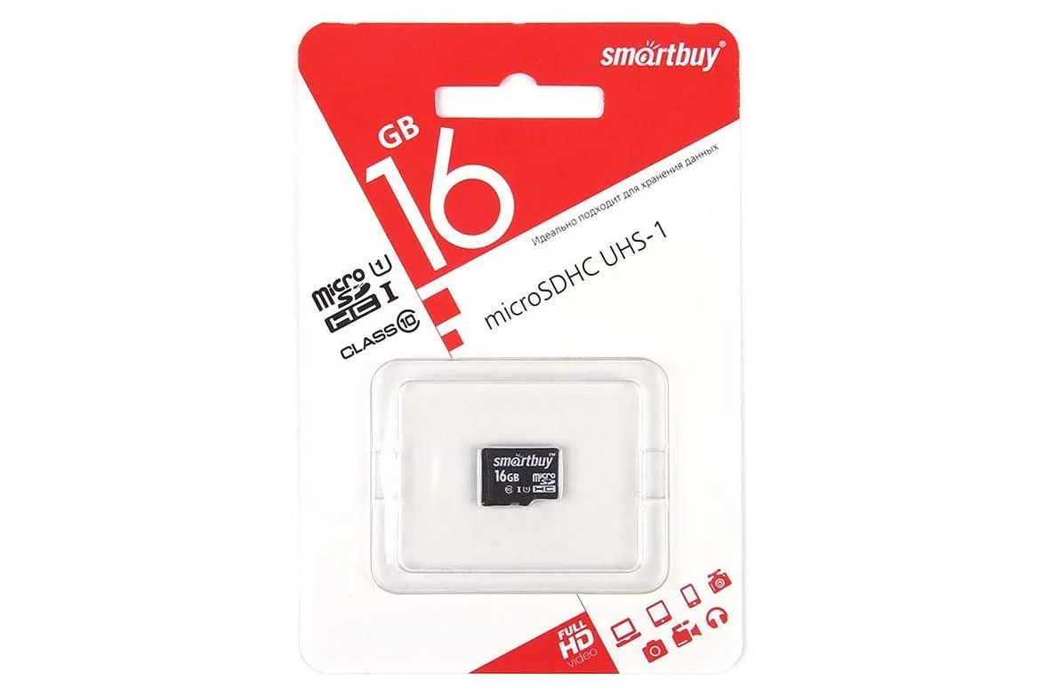 Карта памяти MicroSD 16GB SmartBuy Class 10 UHS-I без адаптера