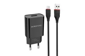 Сетевое зарядное устройство Borofone BA20A Sharp 2.1A с кабелем MicroUSB (черный)