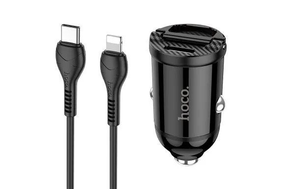 Автомобильное зарядное устройство HOCO NZ2 USB+Type-C PD30W+QC3.0 +кабель Type-C/Lightning (черный)