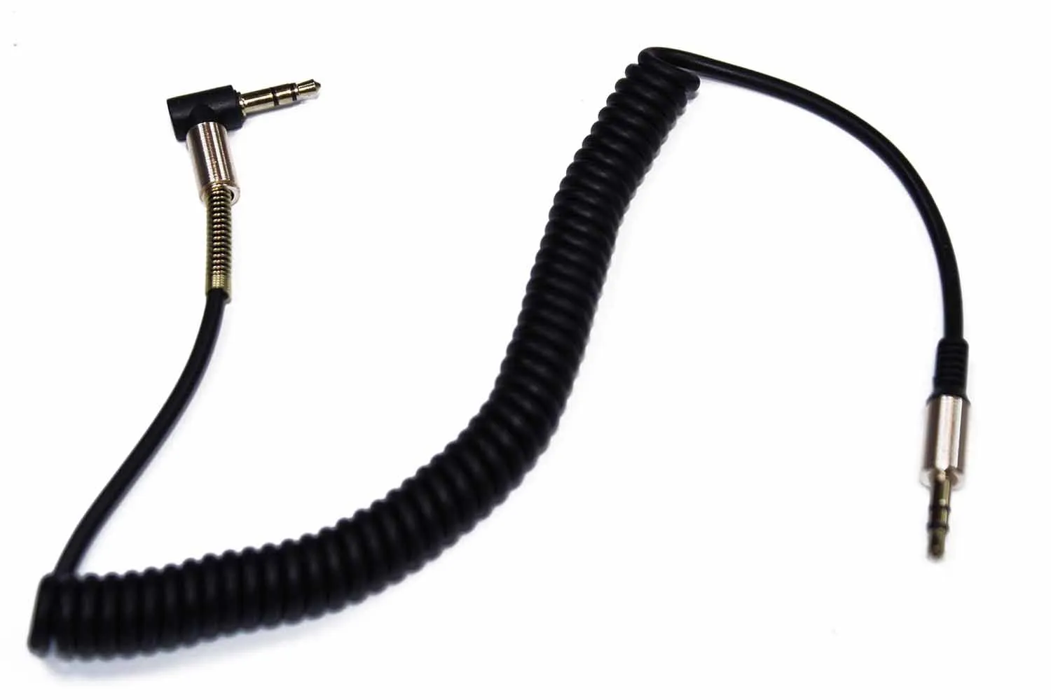 AUX кабель 3.5mm прорезиненный загнутый на 90 град пружина папа-папа (черный)